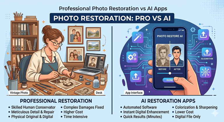 Professional Photo Restoration vs AI Apps Which Should You Choose