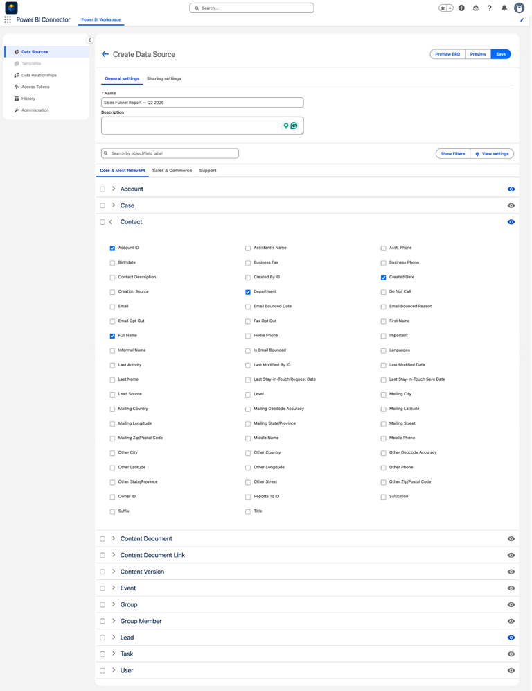 Select Salesforce Objects and Fields