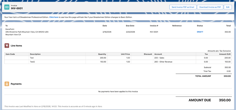 Create an invoice from an account