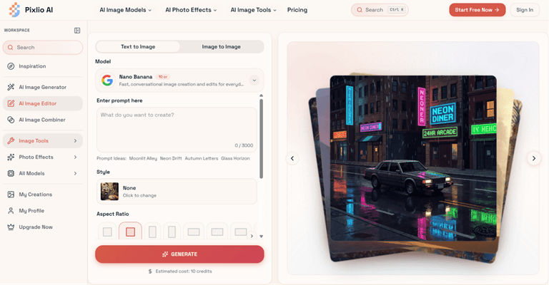 Pixlio AI Image Editor’s intuitive editing interface