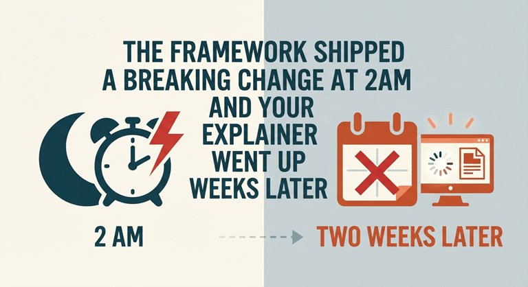 The Framework Shipped a Breaking Change at 2am and Your Explainer Went Up Two Weeks Later