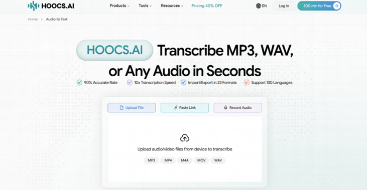 Use Hoocs.ai for Fast Link and File Transcription