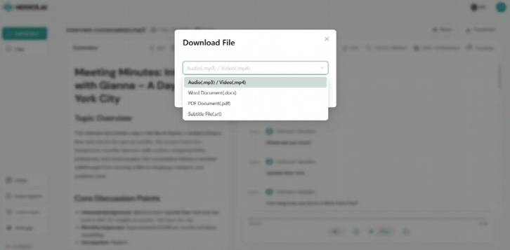 export the transcript in your preferred file format