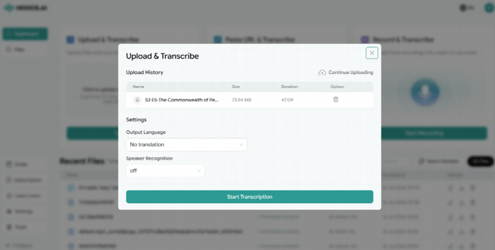start the transcription process.