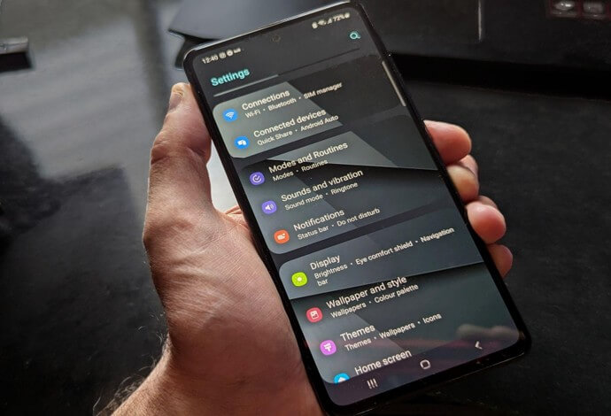 A settings menu with a list of options open on a smartphone screen