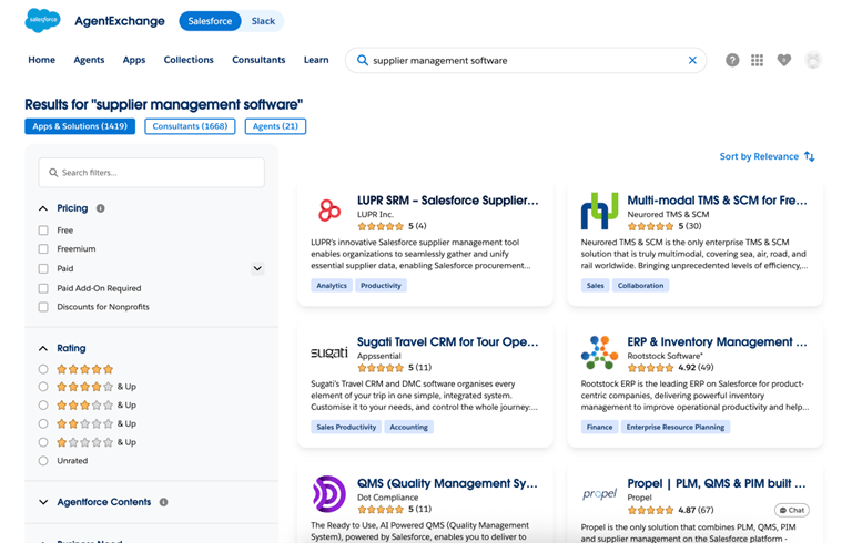 Supplier management software solutions on AgentExchange (formerly AppExchange)
