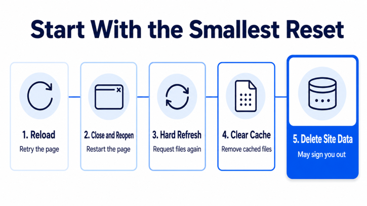 Five browser reset steps in order