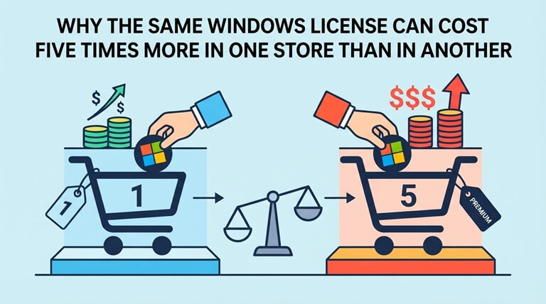 Why the same Windows license can cost five times more in one store than in another
