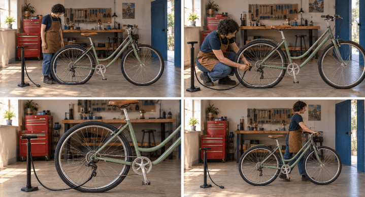 the planned sequence is readable, but the pump connection and rear rack need correction. These are static planning illustrations, not video frames.